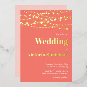 Invitación Con Relieve Metalizado Cadena de Luces Boda Moderna