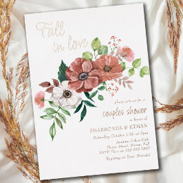 Invitación Con Relieve Metalizado Caer en el amor Parejas del otoño ducha Rosa oro