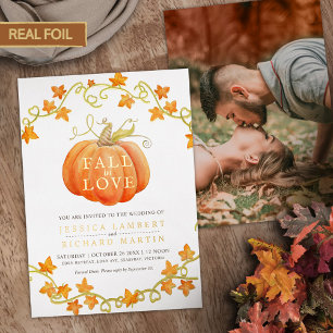 Invitación Con Relieve Metalizado Caer en la calabaza de amor y dejar boda de acuare