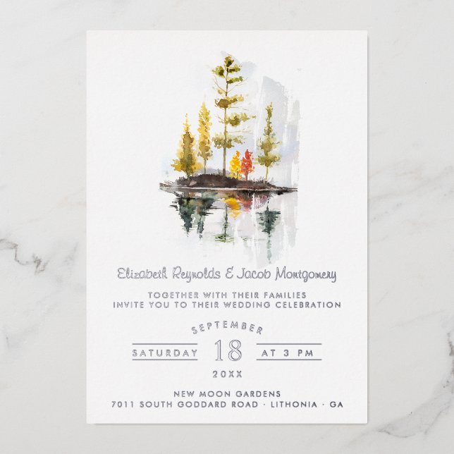 Invitación Con Relieve Metalizado Caer enamorada | Boda de otoño rústico (Anverso)