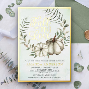 Invitación Con Relieve Metalizado Caer enamorada de la calabaza blanca Sage Bridal S