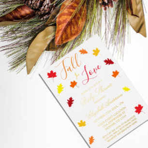 Invitación Con Relieve Metalizado Caer Enamorada El otoño deja Baby Shower