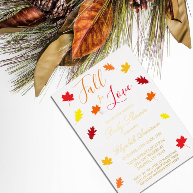 Invitación Con Relieve Metalizado Caer Enamorada El otoño deja Baby Shower (Subido por el creador)