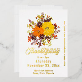 Invitación Con Relieve Metalizado Caída de Acción de Gracias Floral Botánica