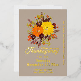 Invitación Con Relieve Metalizado Caída de Acción de Gracias Floral Botánica