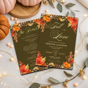 Invitación Con Relieve Metalizado Caída en el amor Detalles del oro del Boda floral 