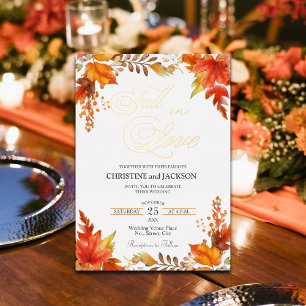 Invitación Con Relieve Metalizado Caída en el amor Elegante Boho Boda Floral Gold
