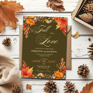 Invitación Con Relieve Metalizado Caída en el amor Elegante Boho Boda Floral Gold