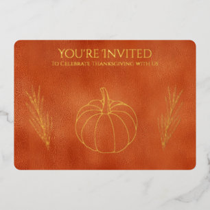 Invitación Con Relieve Metalizado Calabaza de Acción de Gracias de otoño Cuero Trigo