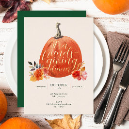 Invitación Con Relieve Metalizado Calabaza de oro con acuarela de naranja de otoño p