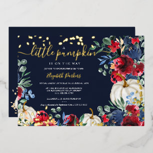 Invitación Con Relieve Metalizado Calabaza floral rugosa caída de bebé ducha
