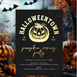 Invitación Con Relieve Metalizado Calabaza Jack O Lantern Halloween Party Gold