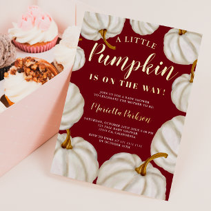 Invitación Con Relieve Metalizado Calabaza pequeña blanca regalo de baby shower de o