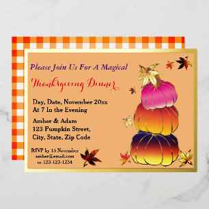 Invitación Con Relieve Metalizado Calabazas y gradiente de calabazas, dorado, Día de