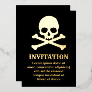 Invitación Con Relieve Metalizado Calavera simple y huesos cruzados