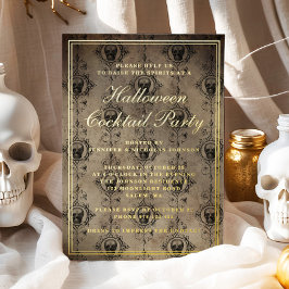 Invitación Con Relieve Metalizado Calaveras Góticas Fiesta de Cóctel de Halloween en