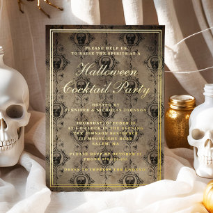 Invitación Con Relieve Metalizado Calaveras Góticas Fiesta de Cóctel de Halloween en