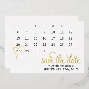 Invitación Con Relieve Metalizado Calendario de corazón de menta para guardar la fec
