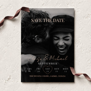 Invitación Con Relieve Metalizado Calendario Elegante Foto Doble Cara Save The Date