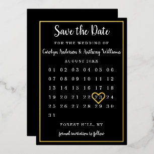 Invitación Con Relieve Metalizado Calendario moderno Guardar la fecha real