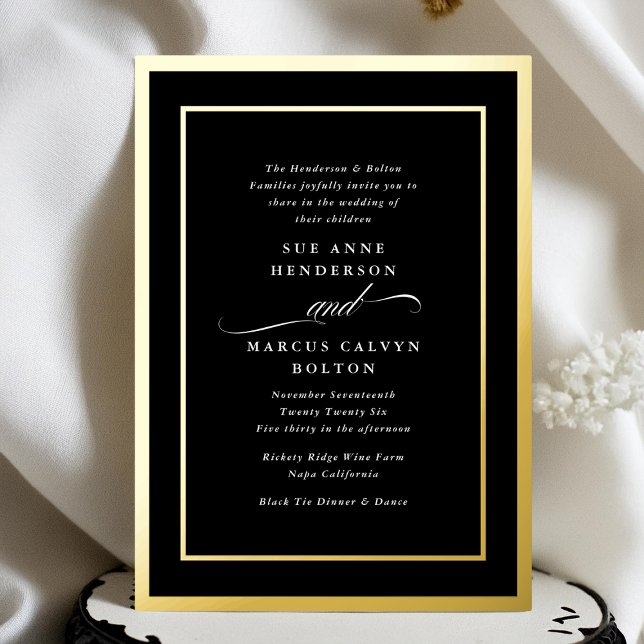 Invitación Con Relieve Metalizado Caligrafía | Boda de marcos dorados (Subido por el creador)