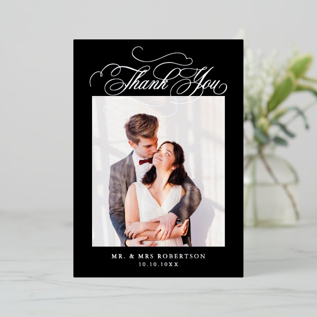 Invitación Con Relieve Metalizado Caligrafía boda plateado eterno Gracias (Anverso de pie)