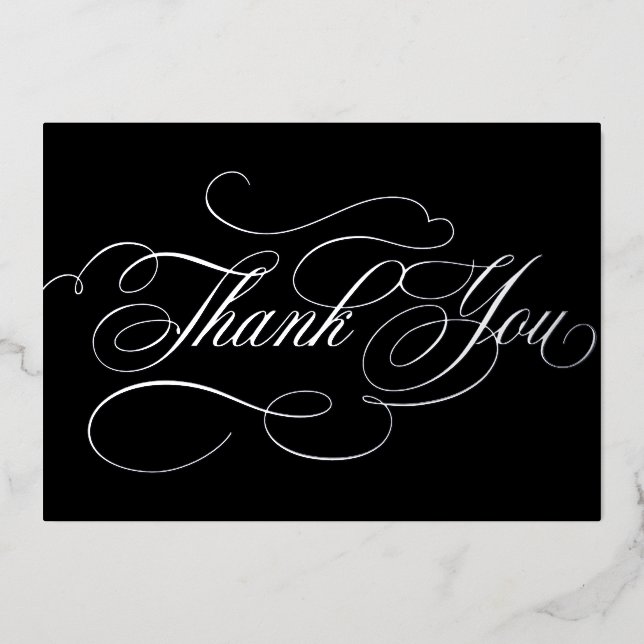 Invitación Con Relieve Metalizado Caligrafía boda plateado intemporal Gracias tarjet (Anverso)