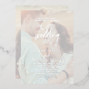 Invitación Con Relieve Metalizado Caligrafía caprichosa   Boda de fotografía Relieve