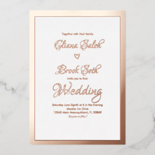 Invitación Con Relieve Metalizado Caligrafía Corazón Script Bodas Modernas Prensadas