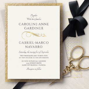 Invitación Con Relieve Metalizado Caligrafía de guión Boda Romántica