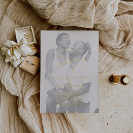 Invitación Con Relieve Metalizado Caligrafía de Moda moderna Boda de fotografía simp