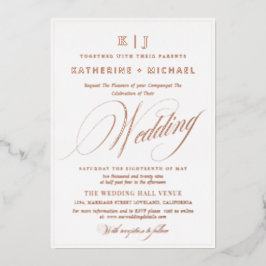Invitación Con Relieve Metalizado Caligrafía de Monograma de Bodas de Oro con Letra
