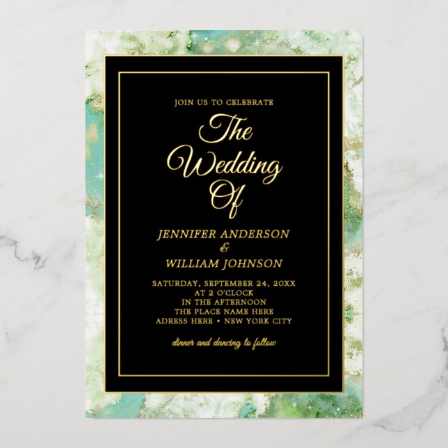 Invitación Con Relieve Metalizado Caligrafía de Relieve metalizado dorado Elegante T (Anverso)