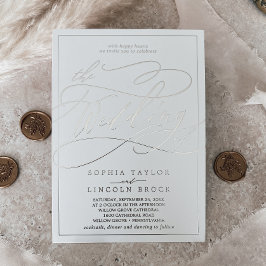 Invitación Con Relieve Metalizado Caligrafía de Relieve metalizado plateado romántic