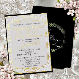 Invitación Con Relieve Metalizado Caligrafía elegante con relieve falso - Blanco/Neg