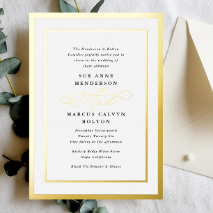 Invitación Con Relieve Metalizado Caligrafía formal Boda de Relieve metalizado blanc