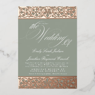 Invitación Con Relieve Metalizado Caligrafía Formal Nouveau Elegante Clásico Sage
