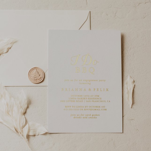 Invitación Con Relieve Metalizado Caligrafía I Do BBQ Engagement Party Gold (Subido por el creador)
