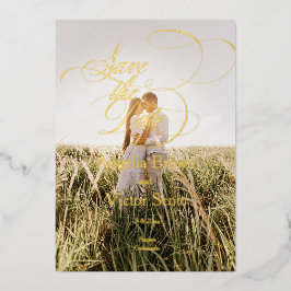 Invitación Con Relieve Metalizado Caligrafía Mínima Save the Date Foto