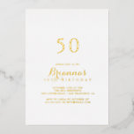 Invitación Con Relieve Metalizado Caligrafía moderna 50 aniversario de la fiesta de<br><div class="desc">Esta moderna caligrafía de 50 años de fiesta de Relieve metalizado es perfecta para un evento moderno. El diseño,  sencillo y elegante,  presenta una tipografía de escritura clásica y elegante en Relieve metalizado dorado.</div>