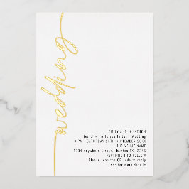 Invitación Con Relieve Metalizado Caligrafía moderna Boda de código QR Relieve metal