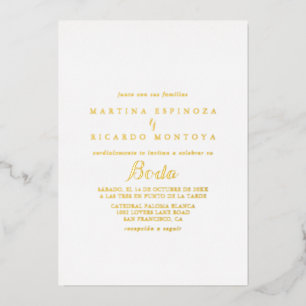 Invitación Con Relieve Metalizado Caligrafía moderna Boda español oro