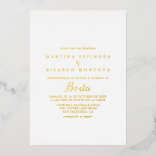 Invitación Con Relieve Metalizado Caligrafía moderna Boda española Dorado