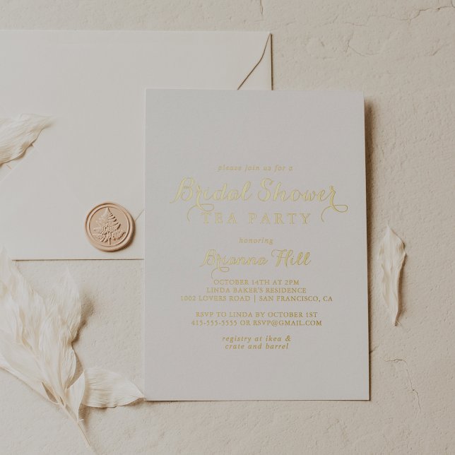 Invitación Con Relieve Metalizado Caligrafía moderna Bridal Shower Tea Fiesta Gold (Subido por el creador)