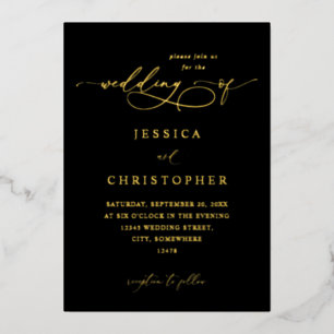 Invitación Con Relieve Metalizado Caligrafía moderna de color negro y oro 3 Boda