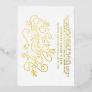Invitación Con Relieve Metalizado Caligrafía moderna de hojas para bautizo