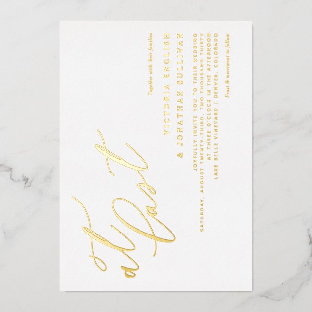 Invitación Con Relieve Metalizado Caligrafía moderna en el último Boda (Anverso)
