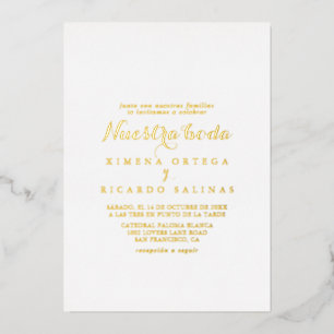Invitación Con Relieve Metalizado Caligrafía moderna Nuestra Boda Boda Dorada