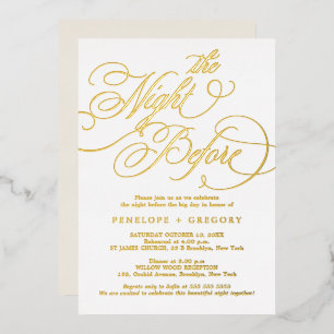 Invitación Con Relieve Metalizado Caligrafía moderna oro atemporal La noche antes