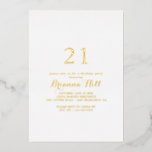 Invitación Con Relieve Metalizado Caligrafía moderna Oro Fiesta de cumpleaños 21<br><div class="desc">Esta moderna caligrafía de 21 años de Relieve metalizado de oro fiesta es perfecta para un evento moderno. El diseño,  sencillo y elegante,  presenta una tipografía de escritura clásica y elegante en Relieve metalizado dorado.</div>